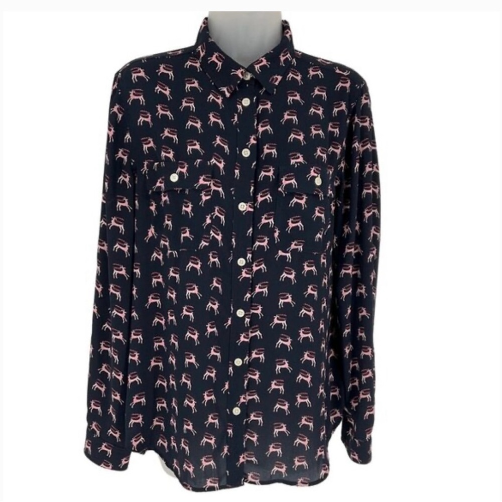 MEDIUM - Loft pink and navy blue reindeer blouse.